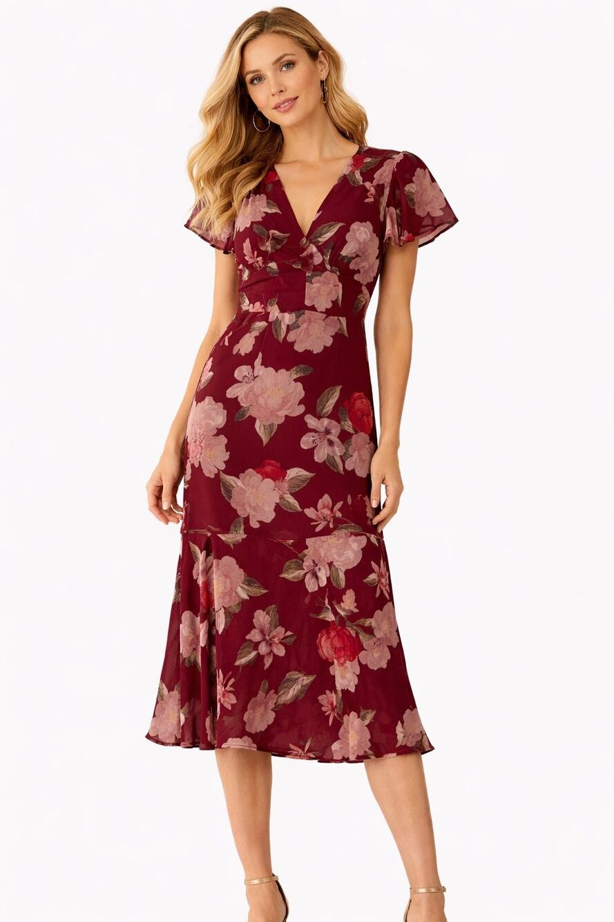 Dee elly Elegant Floral midi dress mermaid size medium